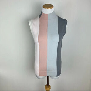 Ted Baker London Turtleneck Sleeveless Sweater Knit Top Color Block Stripe B10